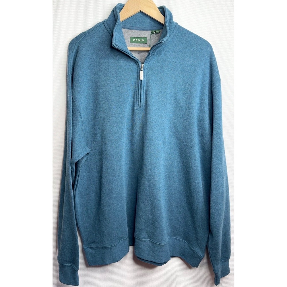 NWT Orvis Mens Quarter Zip Pullover Sweater Teal Blue Heather XL 2LJZ 294703